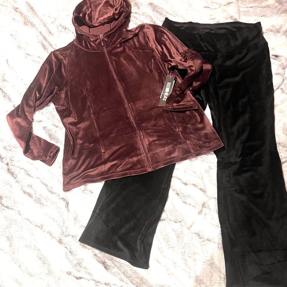 32 Degrees Velour Hoodie & Pants Set - Burgundy XL